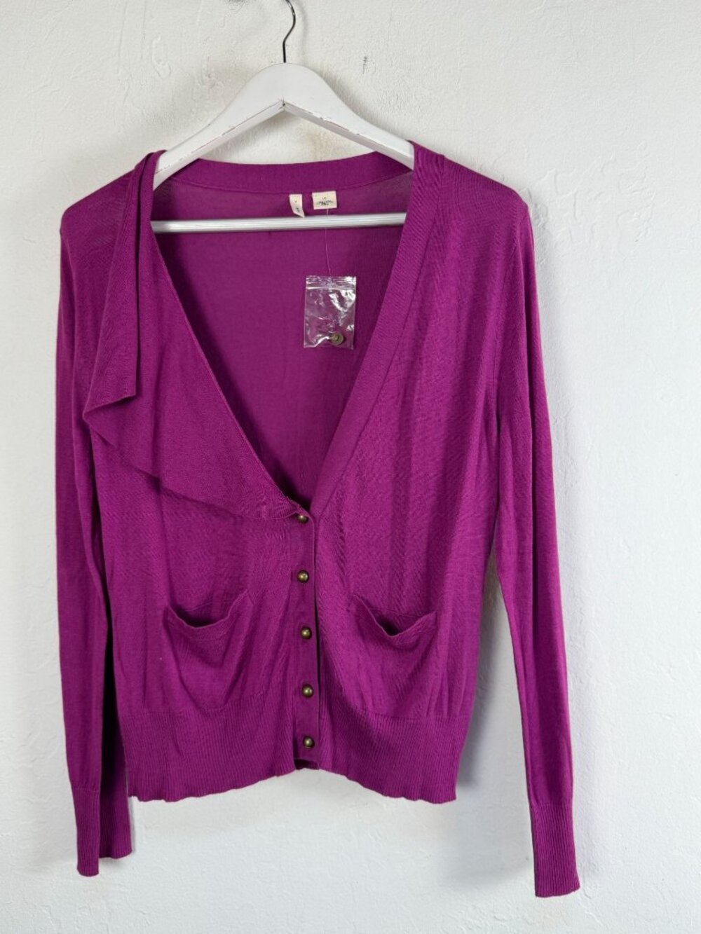 MOTH Anthropologie Womens Magenta Draped Collar Button Front Cardigan Large NWOT